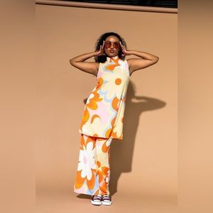 LALA ORIGINAL: Gigi Sleeveless Ribbed Playsuit in Mod Floral in Medium